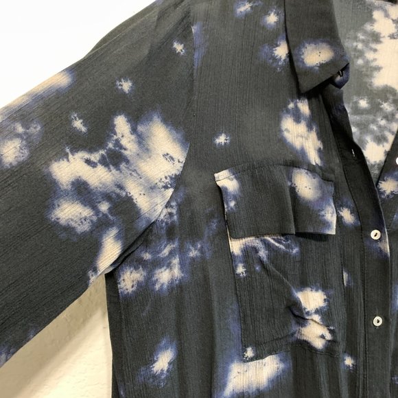 Zara Tunic Womens L Button Down Crinkle Tie-Dye Long Sleeve Pockets Loose Fit - Picture 4 of 13